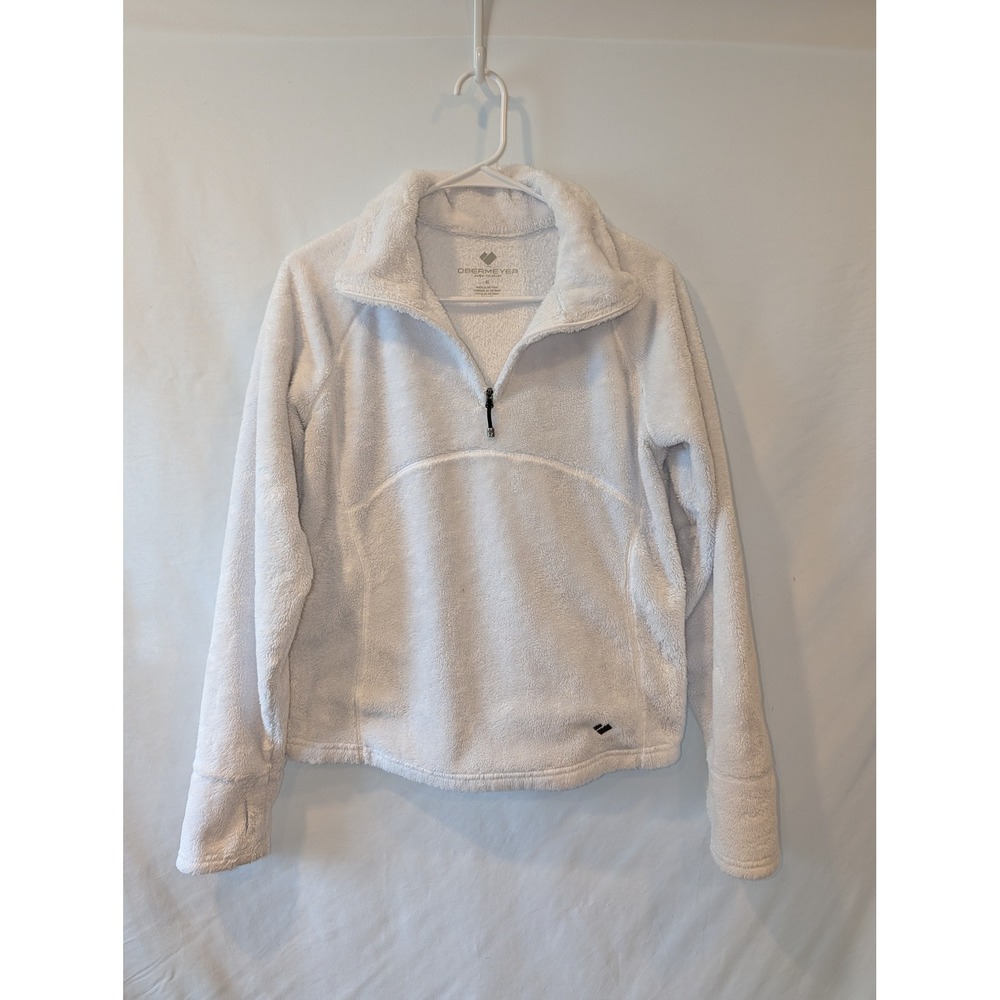 Obermeyer‎ Womens White High Pile Fleece 1/4 Zip Pullover Jacket Thumbholes XL